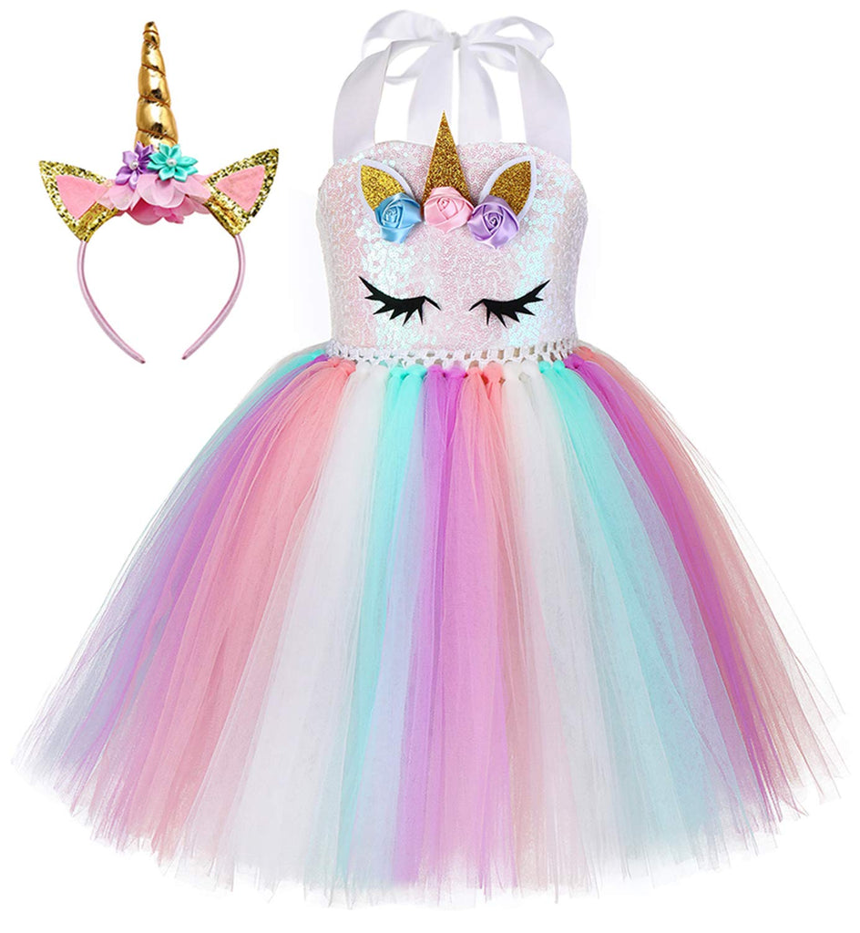 Tutu Dreams Unicorn Dresses for Girls 4-6 7-8 Halloween Unicorn Costumes Kids Role Play Outfits Unicorn Gifts Birthday Party Favors Supplies Decorations (Sequin Unicorn, 8-9 Years)
