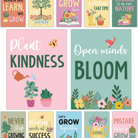 Lonfliness 12Pcs Motivational Poster for Classroom Wildflower Classroom Decor Grow Poster Inspirational Bulletin Board Green Plant Floral Garden Positive Quote for Elementary High School Supplies