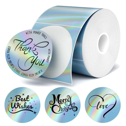 2 Inch Holographic Thermal Sticker Labels,Rainbow Glitter Finish, Water-Proof & Tear-Resistant Label, No Residue Removable Label for Price/Name Tag, Logo Design,Light Blue, (200Labels/Roll)