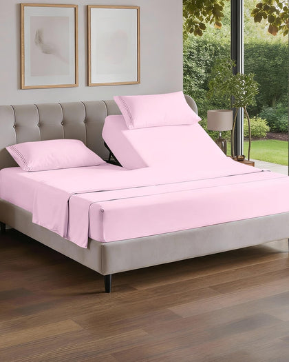 Flex Top Split Head King 4 Piece Sheet Set - Soft & Breathable - Light Pink