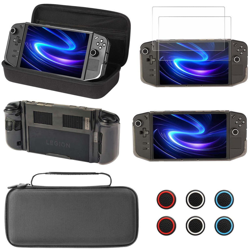 GUTIAL Accessories kit for Legion Go - Black Accessories Bundle for Lenovo Legion Go with Carrying Case Protective Cover case and 2 Pack Screen Protector, 6 Thumb Grips