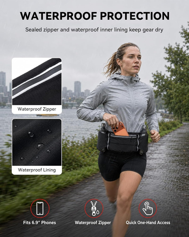 UTOBEST Running Hydration Belt with 2 Soft Flasks, 6-Pocket Waist Pack B5