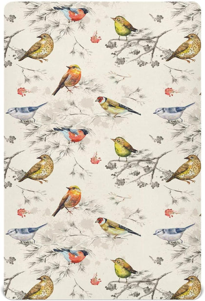 Crib Sheets for Boys Vintage Little Birds Toddler Baby Girl Sheets for Crib,Neutral Mini Crib Nursery Mattress Sheets Fitted,Crib Mattress Soft & Breathable 52 * 28 * 9In