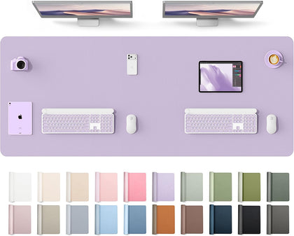 YSAGi Leather Desk Protector, Office Mat, Large Mouse Mat, Non-Slip PU Leather Blotter, Laptop Desk Mat, Waterproof Writing Pad for Office and Home(Light Purple, 63