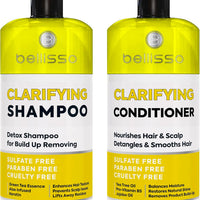 Clarifying Shampoo and Conditioner Set - Sulfate Free Hair Care Products for Women and Men - Build Up Remover for Curly, Straight, Color Treated, Oily and Black Hair - Hydrating Dry Split Ends Formula