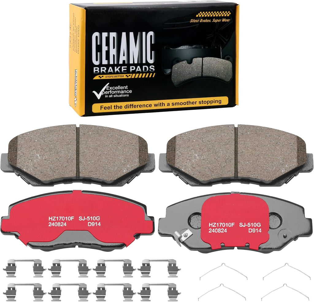 HECHENQICHE D914 Front Ceramic Brake Pads Kit Fit For Acura ILX 2013-2015, For Honda Accord 2003-2017, For CR-V 2002-2006,2012-2016, For CR-Z 2016, For Civic 2012-2021, For Element 2003-2011