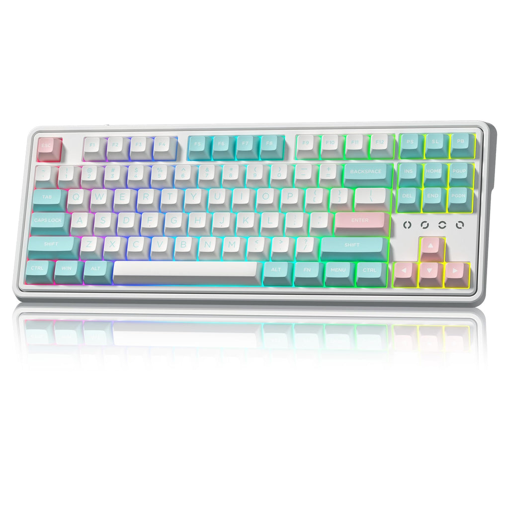 FL ESPORTS 75% Keyboard, Wireless Gaming Keyboard, 3-Modes Creamy Mechanical Keyboard Hot-Swap with Pre-lubed Linear Switch for PC/Tablet/PS/Xbox (White)