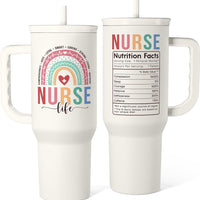 SANDJEST Nurse Tumbler with Handle 40oz, Stainless Steel Tumblers Coffee Travel Mug Cups with Straw, Nurses Appreciation Gifts for Women Female, Nursing Gift for Birthday Christmas Nurse's Week