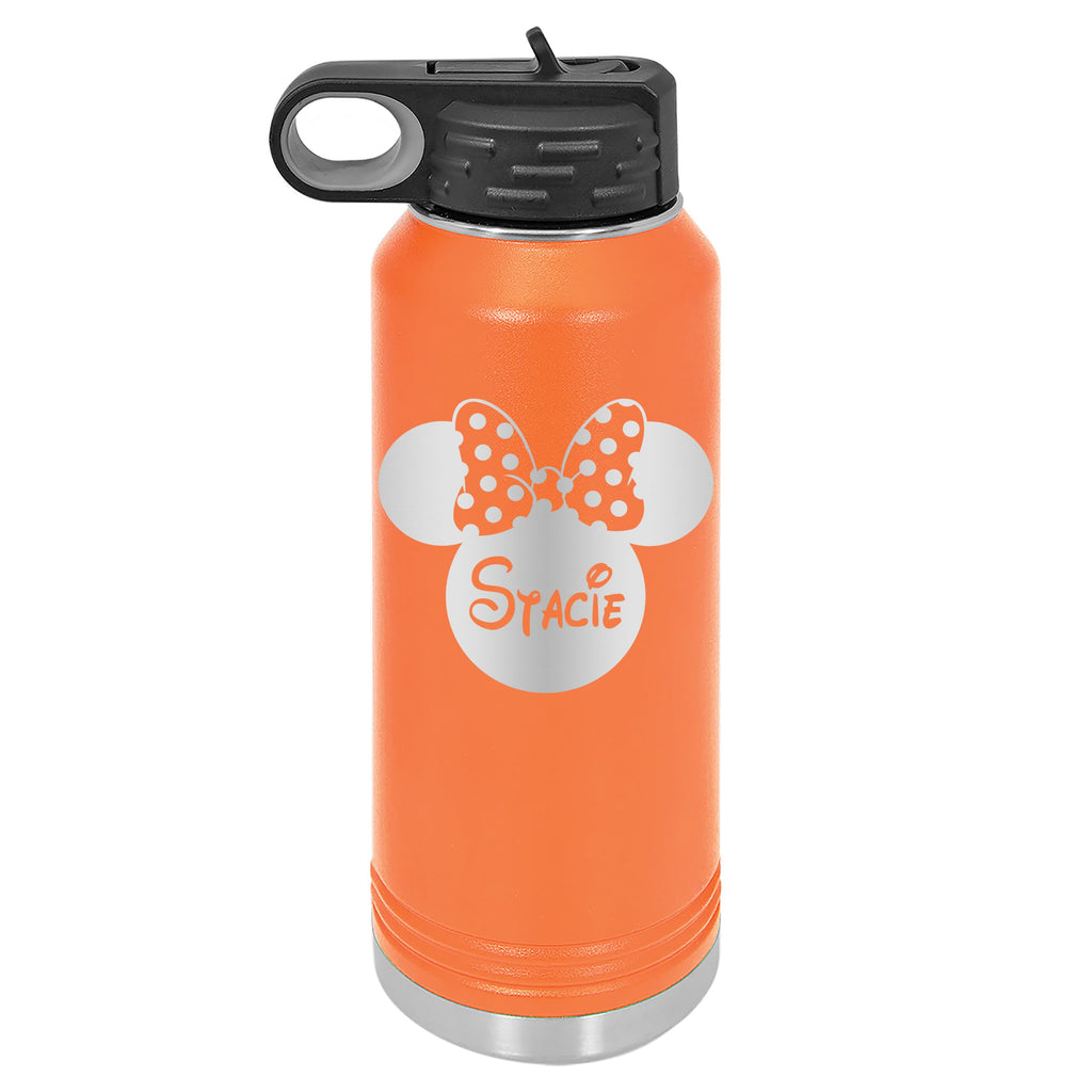 Personalized Girl MOUSE EARS Bottle, Minnie Bottle - Laser Engraved 32 oz. Polar Camel Suregrip Stainless Steel Bottle,