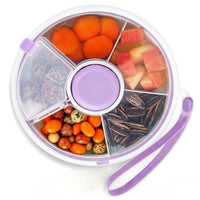 Proudy Portable Snack Spinner Bundle, Food Storage Container, Spinner Box with Rotating Storage, Reusable Kids Snack Container with 5 Compartment Dispenser and Lid, Spinner Box (Purple)