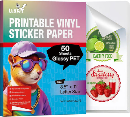 Uinkit Glossy Printable Vinyl Sticker Paper Letter Size 8.5x11