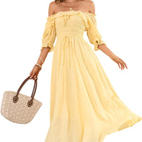 R.Vivimos Women Summer Cotton A Line Flowy Long Dresses, LightYellow#2, XL