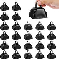 PATIKIL 3inch Cow Bells for Football Games, 24pcs Cowbells for Sporting Events Bulk Loud Noise Makers Metal Cow Bell with Handle for Cheering Competition Marathon Wedding DIY Paint, Black