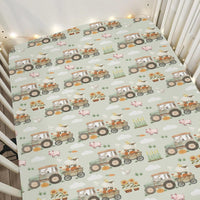 Spring Farm Life Baby Crib Sheets for Boy Girl 28"x52" Tractor Pig Lamb Cow Duck Sunflowers Soft Stretchy Fitted Crib Mattress Cover Farm Animal Baby Sheet for Standard Crib & Toddler Bed Mattress
