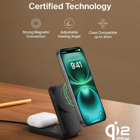 Belkin MagSafe Charger, Compatible 2-in-1 Charging Station, Qi2.2 25W Magnetic Wireless Charger iPhone, Foldable Stand, with 5W USB-C Port, for iPhone 17/16/15, Pixel 10, AirPods, 45W Adapter Included