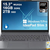 Lenovo IdeaPad Slim 3 Business Laptop   15.3" WUXGA IPS Anti-Glare Touchscreen   AMD 8-core Ryzen 7 170   16GB DDR5 2TB