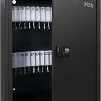 Uniclife 60 Position Slotted Key Cabinet with Combination Lock Resettable Black Digital Security Storage Box Steel Key Organizer with Slotted Racks White Key Tag Labels and Permanent Pen