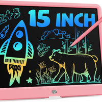 Bravokids 15 Inch LCD Writing Tablet for 3 Year Olds - Electronic Drawing Pad and Doodle Board as Educational Birthday Gifts for Girls and Boys (Pink)