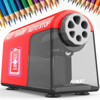 AFMAT Electric Pencil Sharpener Heavy Duty, 6 Holes, Cordless & Rechargeable, Fast Sharpen, Auto Stop, 10K+ Uses, Classroom Pencil Sharpener for 6-11mm No.2/Large/Colored Pencils PSD2(Red)