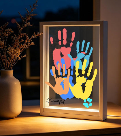 Family Handprint Kit with LED Light Base, Handprint Frame Kit, 12.3x8.7