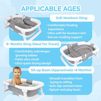 BEBELEH Bañera Plegable para Bebé con Termómetro y Doble Hamaca Gris