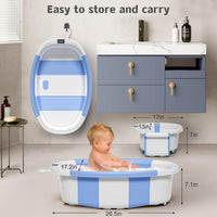Himold Bañera Plegable Amplia para Bebé con Termómetro y Cojín Azul