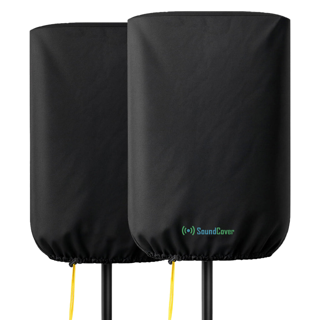 SoundCover Professional Grade 600D Protective Cover for Stand Mounted 10" PA/DJ Powered Speaker - Black - Includes a 420D Storage Bag and reinforced yellow Paracord 700 draw cord