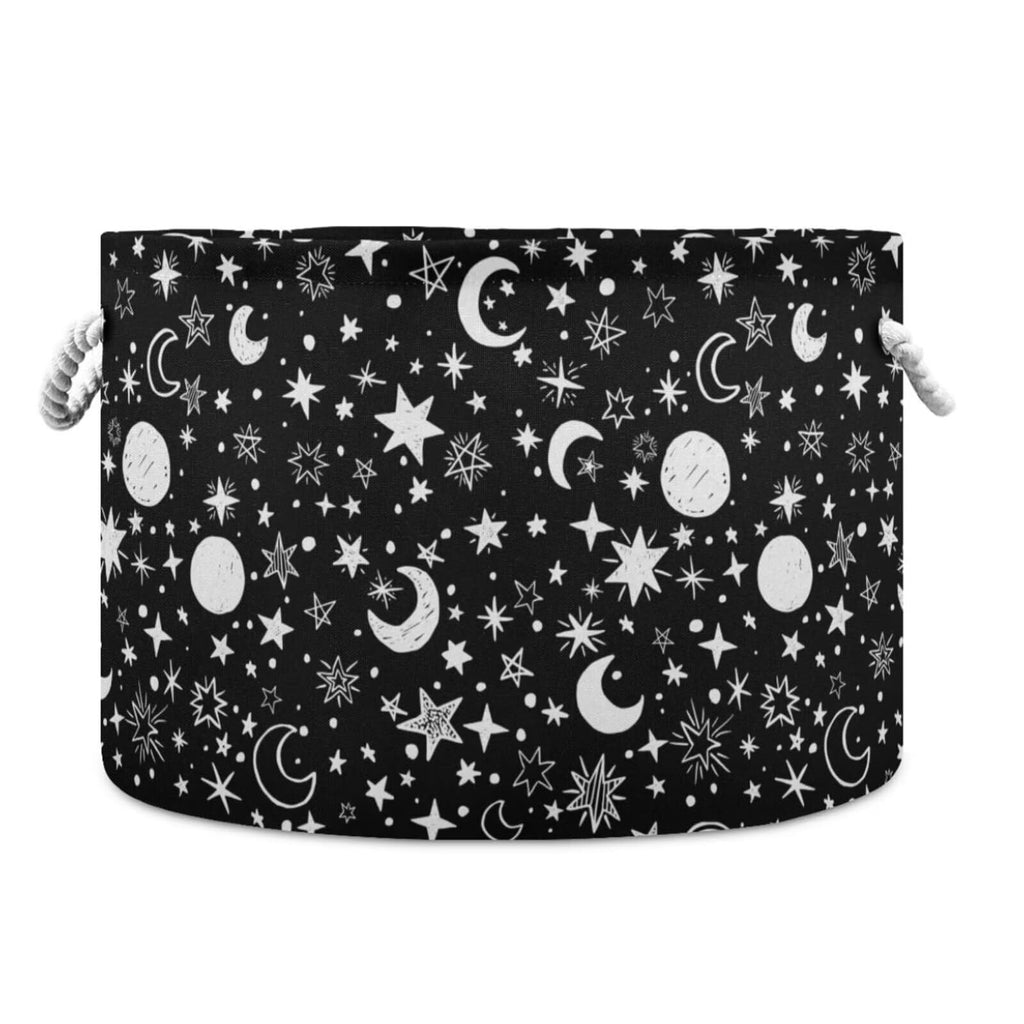 LEANSHSA Stars Moon Print Collapsible Round Storage Basket with Handles