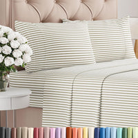 King Size 4 Piece Sheet Set - Breathable & Cooling Sheets - Beige Stripes