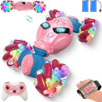 Pink Rc Gesture Sensing Stunt Car Toys for Girls 3 4 5 6 7 8 9 10 1112 Years Old, Drift Hand Control Remote Control Cars with Light & Music, 4WD 360°Rotation Double Side Cars Birthday Gifts for Kid