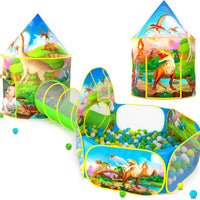 PigPigPen 3pc Dinosaur Play Tent for Kids, Baby Ball Pit, Crawl Tunnel, Castle Tents for Toddlers, Children Indoor & Outdoor Playhouse Toys, Perfect Kid’s Gifts