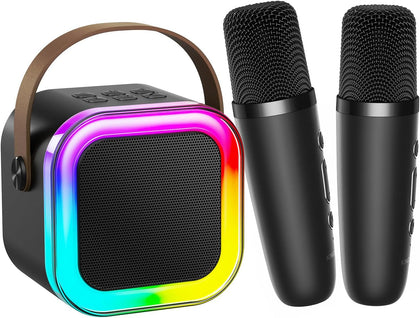 Kinglucky Mini Karaoke Machine for Kids, Top Birthday Gift Pick for Girls Ages 3, 4, 5, 6, 7, 8, 9, 10, 11, 12 Years Old, Kids' Personal Video Players Accessories with 2 Mics Singing Present Toy Black