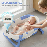 TPN Grow-with-Me 4 en 1 Bañera Plegable con Cojín y Termómetro Azul