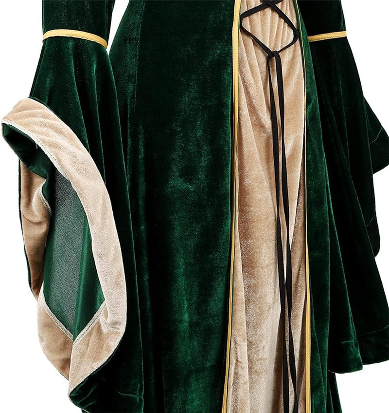 Lehauya Womens Renaissance Costume Dress Medieval Velvet Lace Up Faire Gown