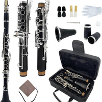 YoungMonic Professional Ebonite A Clarinet with Nickel-Plated Keys Rich Black Finish for Intermediate & Advanced Players Includes Padded Carry Bag, Reeds, Cork Grease & Clarinet Cleaning Kits(m1)
