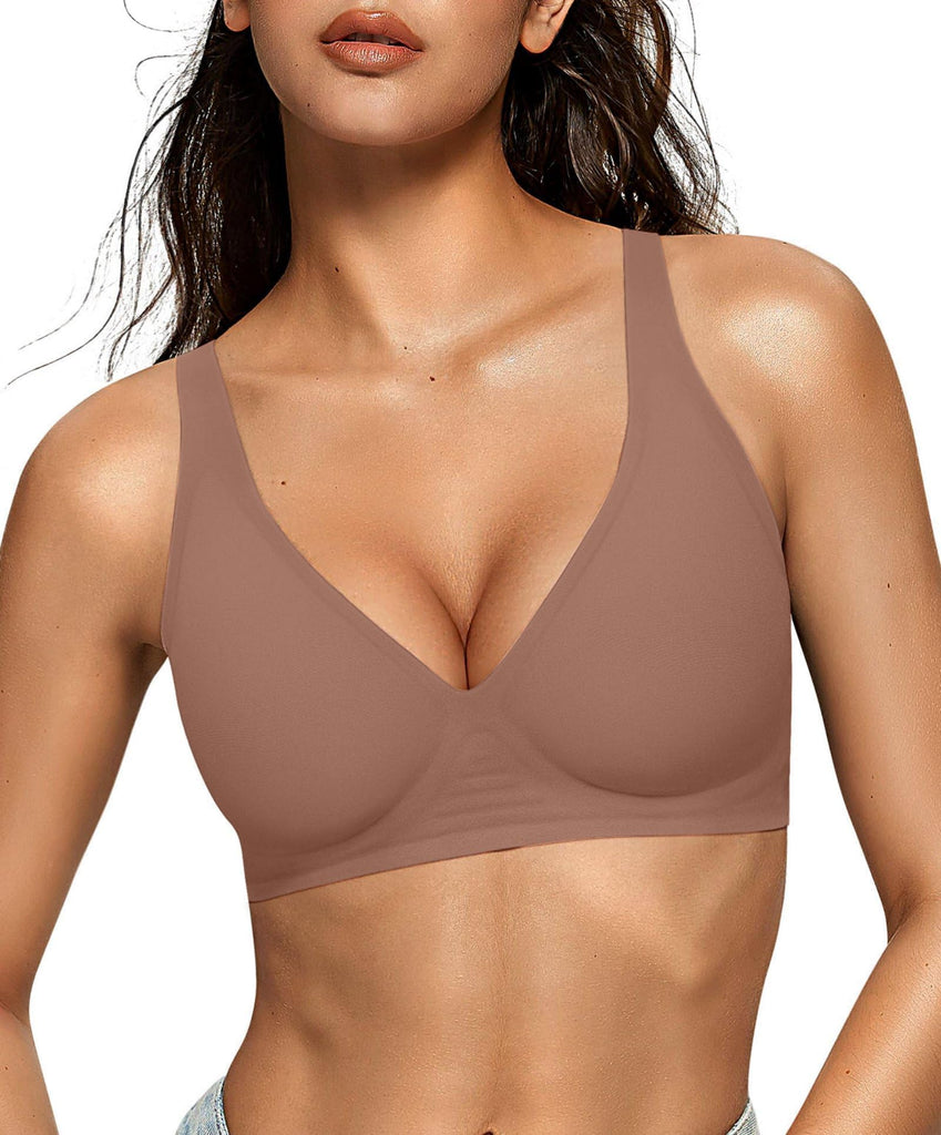 OEAK Womens Jelly Bras Wireless Comfy Push Up Deep V Tshirt Bras COF XXL+