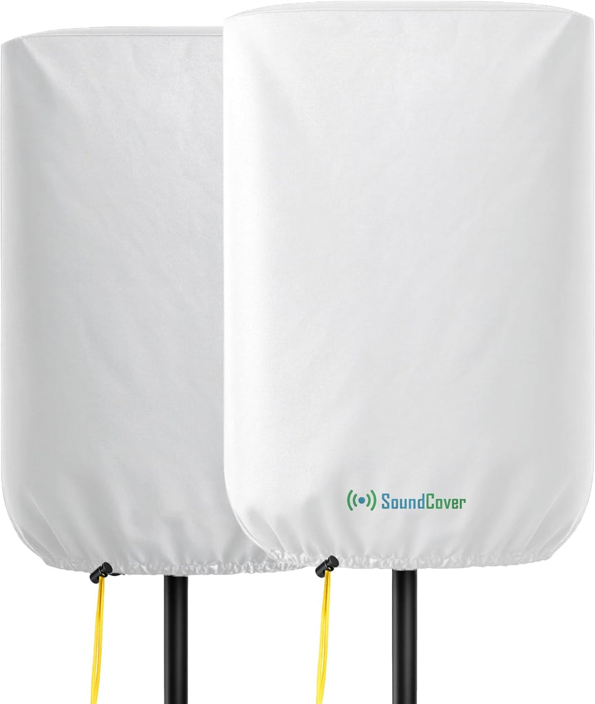 SoundCover Professional Grade 600D Protective Cover for Stand Mounted 12" PA/DJ Powered Speaker - White - Includes a 420D Storage Bag and reinforced yellow Paracord 700 draw cord