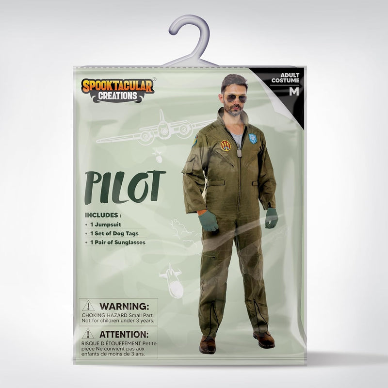 Spooktacular Creations Men’s Fighter Pilot Jumpsuit Adult, Pilot Costume Men with Accessory for Halloween