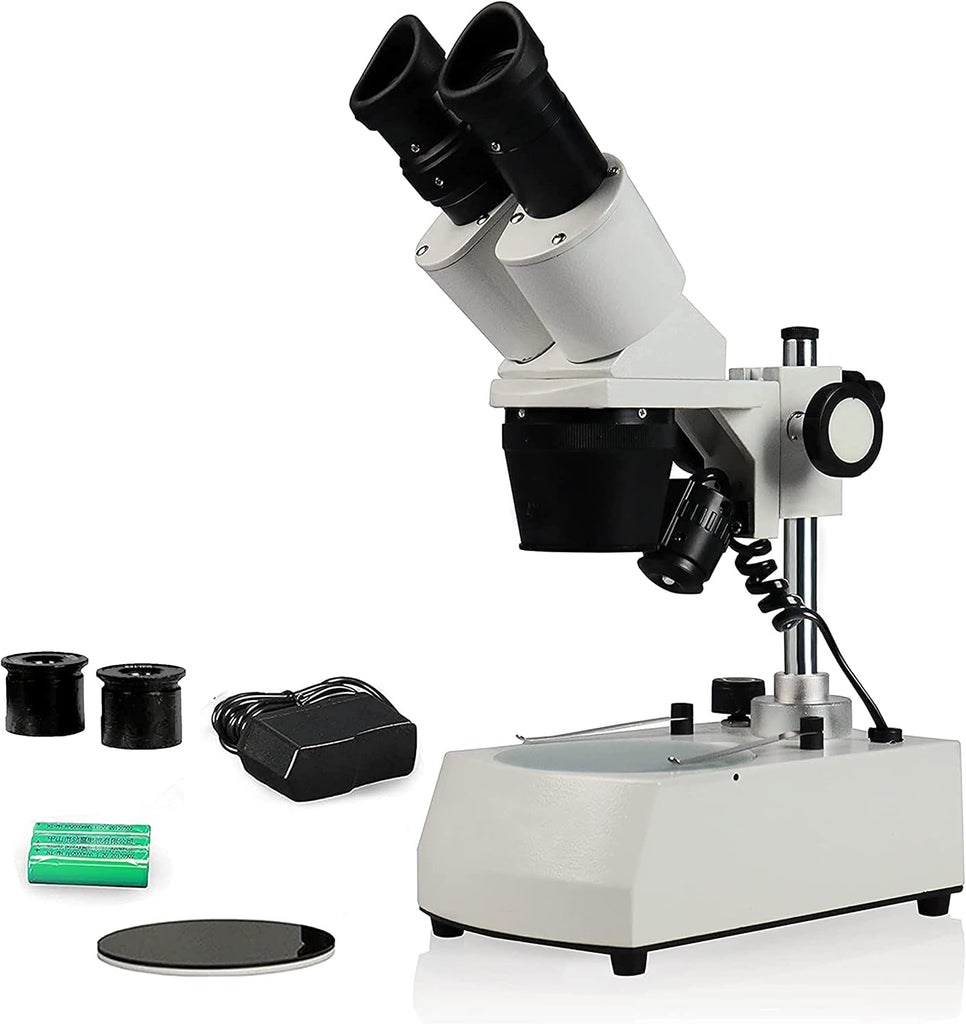 PARCO PST-234-10LRC-ES2 Binocular Stereo Microscope, WF10x and WF20x Eyepieces, 2X, 3X and 4X Objectives,20x,30x,50x, 60x and 80x Magnification, Top and Bottom LED Illumination, Rechargeable Battery