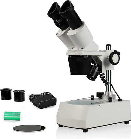 PARCO PST-234-10LRC-ES2 Binocular Stereo Microscope, WF10x and WF20x Eyepieces, 2X, 3X and 4X Objectives,20x,30x,50x, 60x and 80x Magnification, Top and Bottom LED Illumination, Rechargeable Battery
