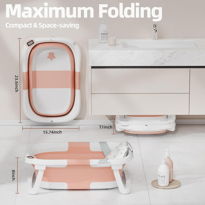 iBabyMax Bañera Plegable para Bebé con Termómetro 0 a 36 Meses Rosada