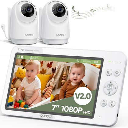 bonoch V2.0 1080P Baby Monitor with 2 Cameras, 7