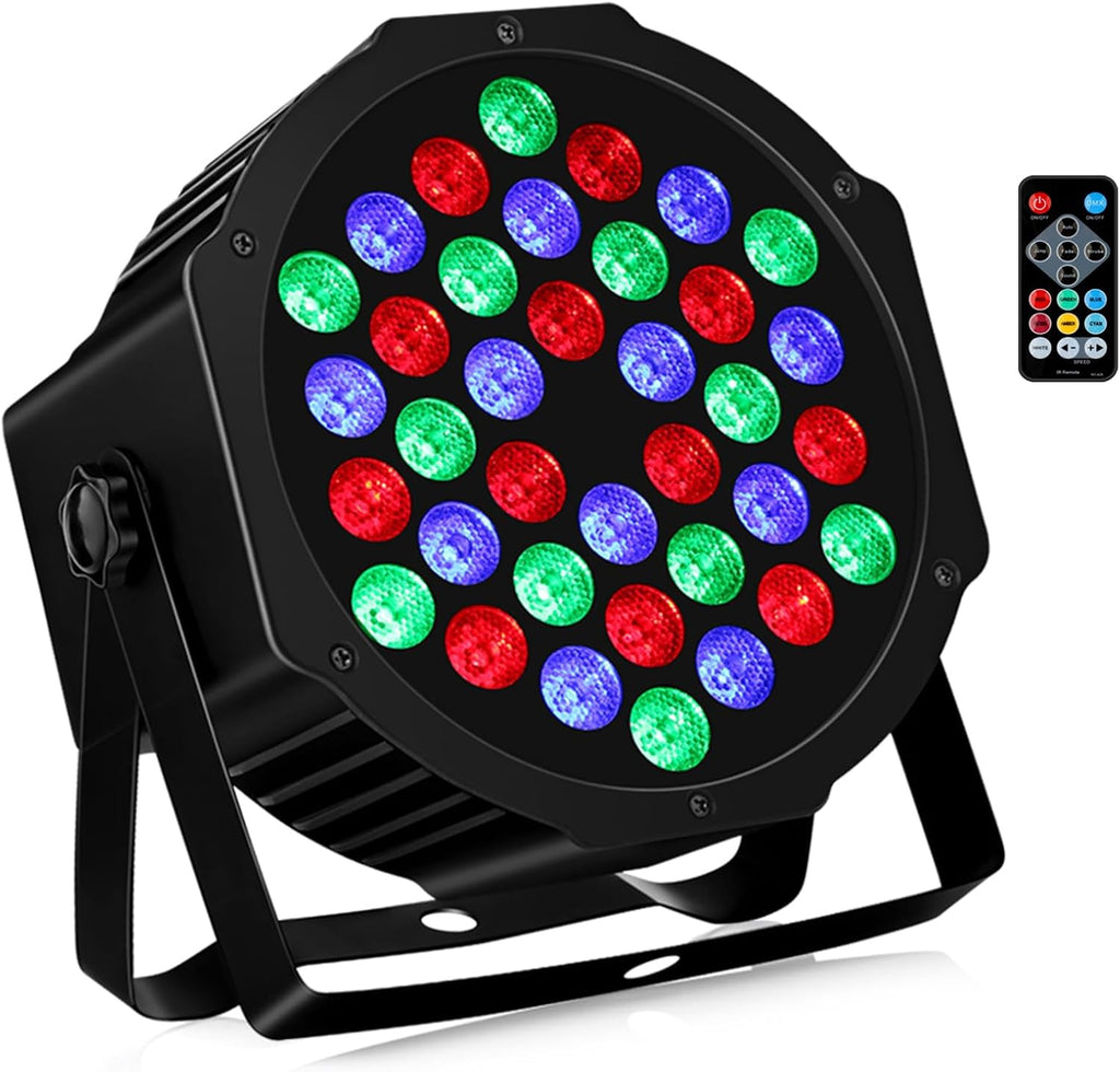 Battery Powered Stage Par Lights: 36W RGB Rechargeable - 6 to 15Hours Working Time - Remote DMX Control - Great for Mobile DJ Party Planner - Uplights for Events Wedding Music Dance Show Band - 1Pack