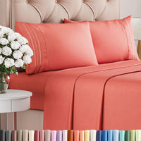 Cal King Size 4 Piece Sheet Set - Comfy Breathable & Cooling Sheets - Coral
