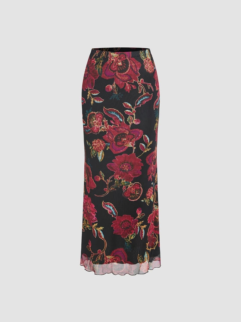 CIDER Women’s Mesh Floral Boho Long Midi Skirts