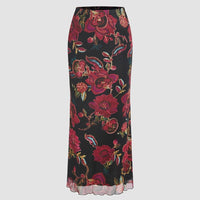 CIDER Women’s Mesh Floral Boho Long Midi Skirts