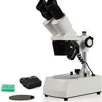 Parco Scientific PST-123-10LRC Binocular Stereo Microscope, 10x Widefield Eyepiece, 1x, 2X and 3X Objectives, 10x, 20x and 30x Magnification, Top and Bottom LED Illumination, Rechargeable Battery