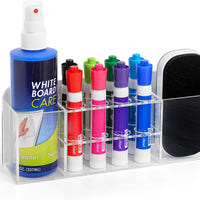 Strong magnetic dry-erase whiteboard holder, 8-slot acrylic pen organizer with glass and wall mounting hardware for refrigerator, office, and classroom. Markers, Eraser, Cleaner Not Included (Clear)