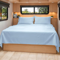 Short Queen Size 4 Piece Bed Sheet Set - RV Short Queen Sheets - Light Blue