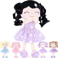 Gloveleya Baby Dolls Soft Snuggly First Baby Girl Gifts Soft Doll for Dark Hair Girls with Star Printed Purple Dress 12inches Galaxy Series